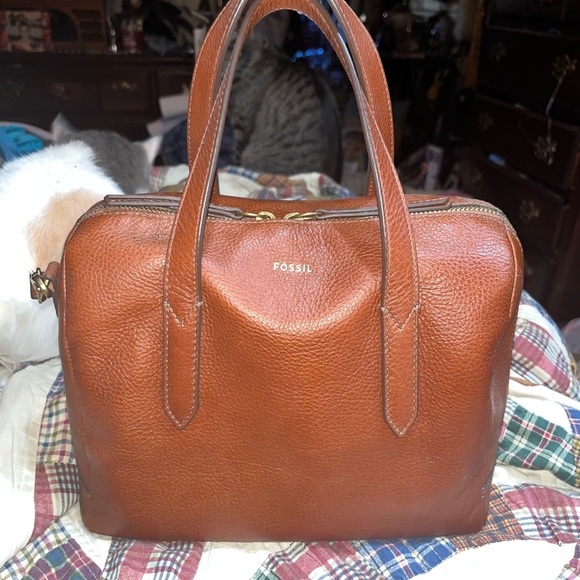$250 FOSSIL SYDNEY BROWN SATCHEL PURSE NEW COMES w/STRAP LEATHER WELL MADE NICE - Picture 10 of 13